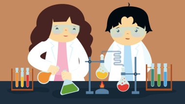 vector illustration of man and woman in lab, chemistry concept clipart