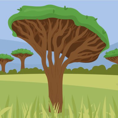 Ağaçların vektör illüstrasyon tasarımlı orman sahnesi