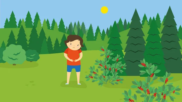 Boy Standing Forest Vector Illustration — Stockvector