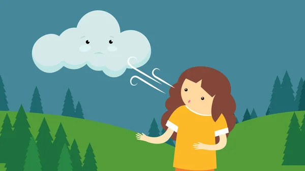 Mädchen Auf Dem Hintergrund Des Windwolkenvektors Illustration Design — Stockvektor