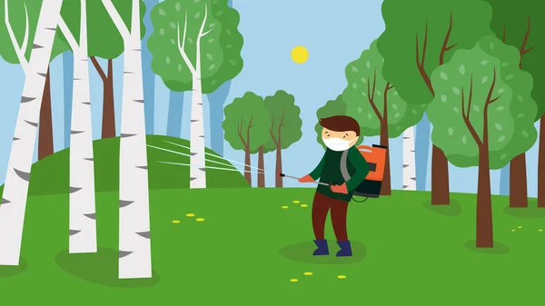 young man with a backpack in the park vector illustration design