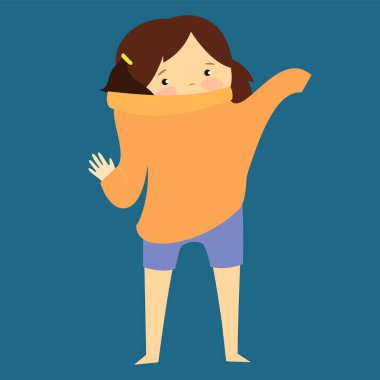 cute little girl stucked inside sweater