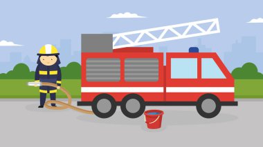 firefighter with truck illustration