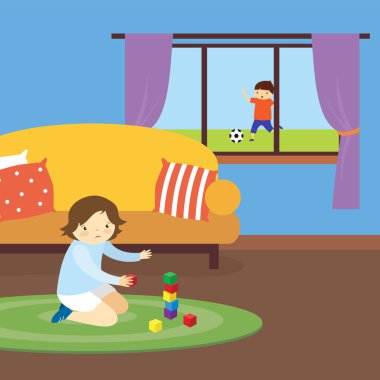 Küçük kız küplerle oynuyor.