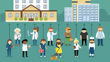 Parktaki farklı meslekler. vektör illüstrasyonu