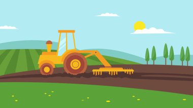 tractor plowing the field, vector illustration design