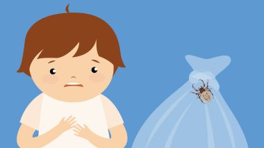 Boy near the sack with a spider