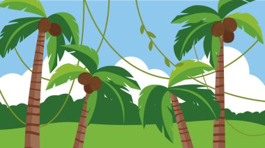 tropical landscape with palm trees and sky background, vector illustration design