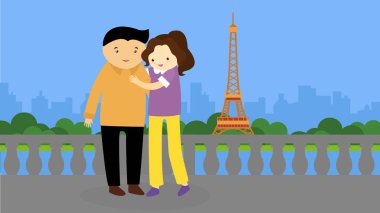 vector illustration of couple of lovers in paris