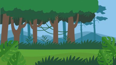forest landscape with trees and green grass. web illustration