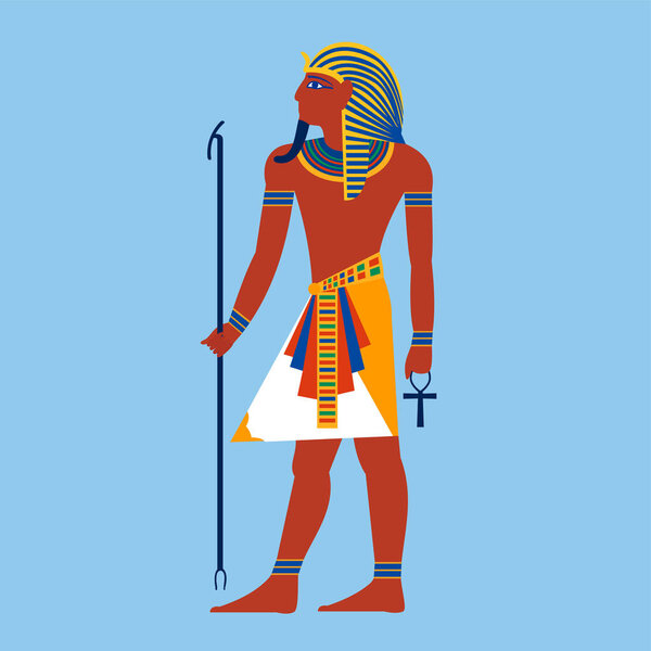 vector illustration of egypt pharaoh with sword on blue background