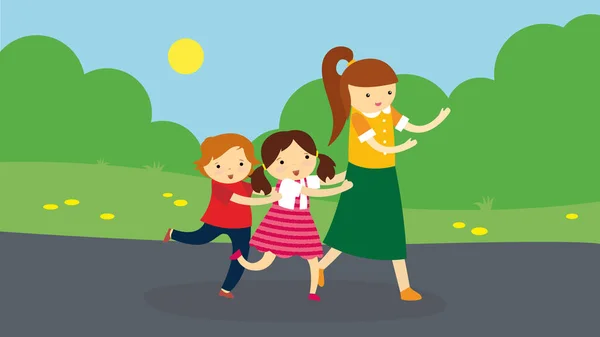 Happy Family Kids Park Vector Illustration — Stockvector