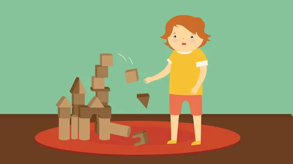 Little Boy Building Toy Castle Vector Illustration Design — Stockvector