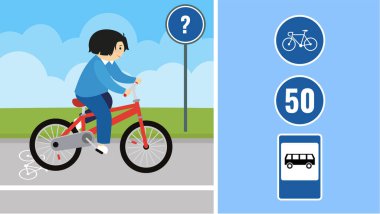  Bisiklete binen kadın ve bilgi yolu tabelası