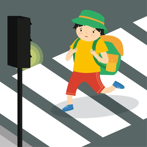 Мальчик Пешеход Светофоре Векторная Иллюстрация — стоковый вектор