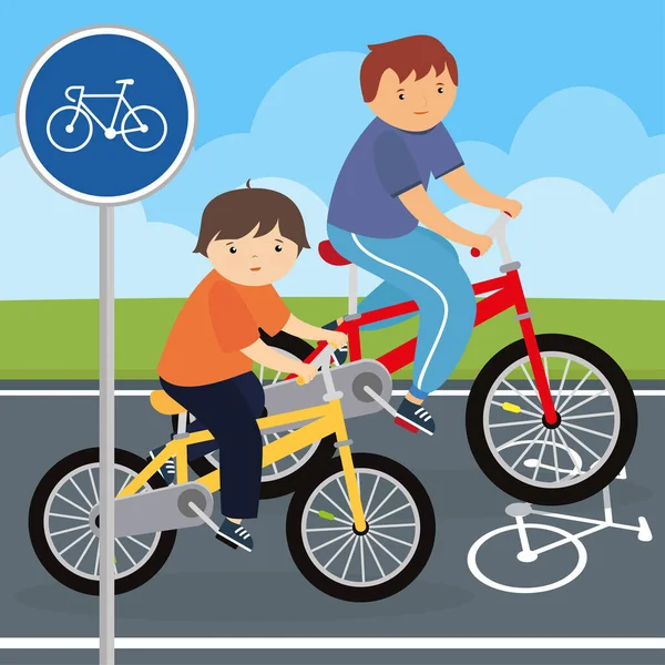 Vater Und Sohn Auf Fahrrädern Unterwegs — Stockvektor