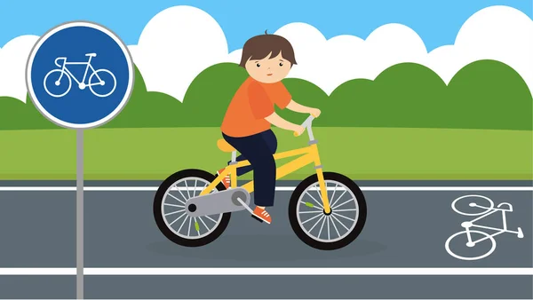Kleiner Junge Reiten Fahrrad Vektor Illustration — Stockvektor