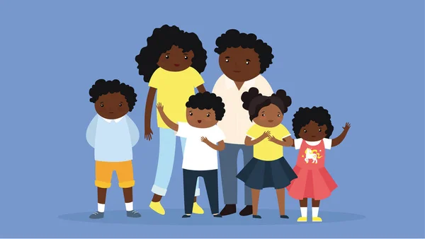 子供を持つ幸せなアフリカ系アメリカ人の家族 平型ベクトルイラスト — ストックベクタ
