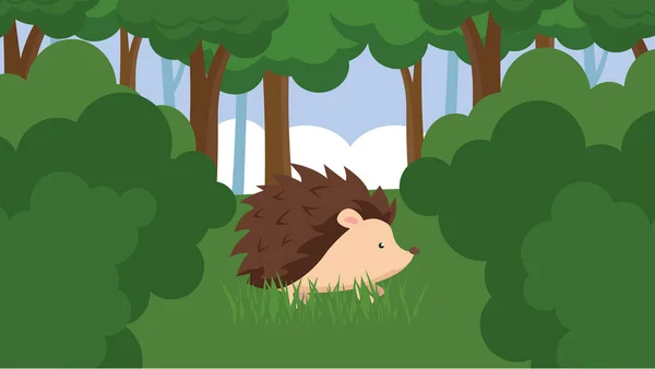 Hedgehog Bushes Forest — Stock Vector