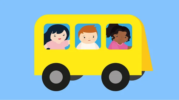 Kinderen Rijden Gele Bus Illustratie Vector — Stockvector
