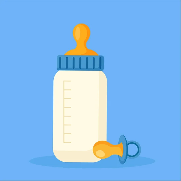 stock vector Baby bottle with milk. Flat style vector illustration on blue background.