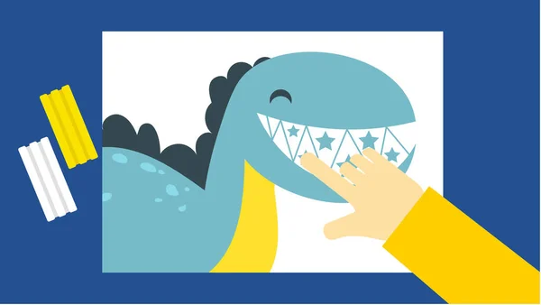 Roztomilý Dinosaurus Vektorová Ilustrace Plochém Stylu Modrém Pozadí — Stockový vektor