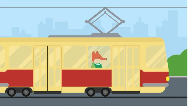 Fox Prend Tramway Illustration — Image vectorielle