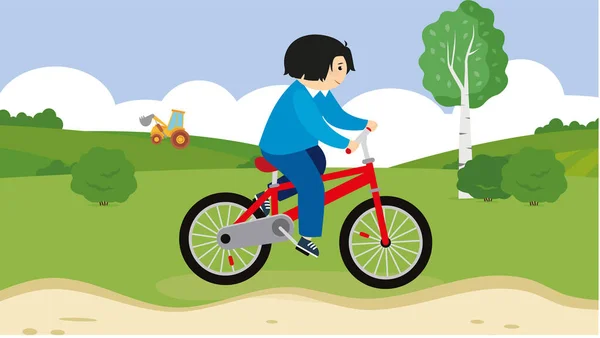 Gadis Muda Mengendarai Sepeda Dengan Ilustrasi Vektor Sepeda - Stok Vektor