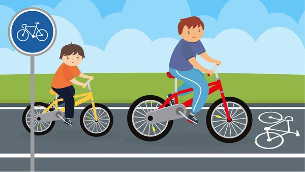 Apa Fia Bicikliznek Kerékpárúton — Stock Vector