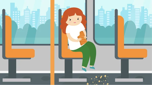 Fille Manger Sandwich Tout Étant Assis Dans Transport — Image vectorielle