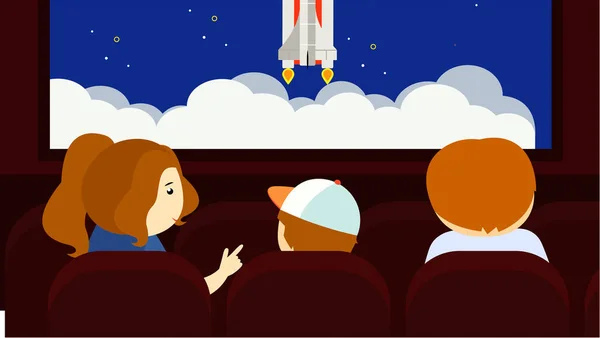 Escena Dibujos Animados Con Gente Viendo Película — Vector de stock