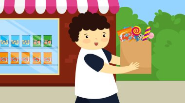 Şekerli paketli çocuk, vektör illüstrasyon tasarımı