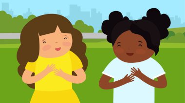 Parktaki iki kızın vektör çizimi 