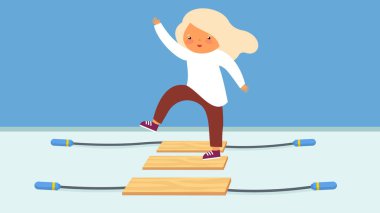 Evde oynayan kızın vektör illüstrasyonu 