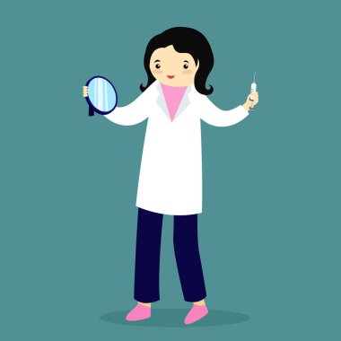 Stetoskop ve şırınga vektör illüstrasyon tasarımlı doktor