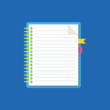 Kağıt ve kalemle yazılmış bir defter. vektör illüstrasyonu