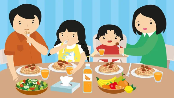 Familia Desayunando Ilustración Vectorial — Vector de stock
