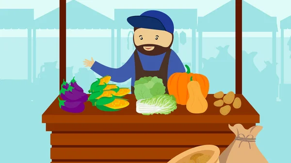 Farmer Vegetables Fruits Vector Illustration — Stock Vector