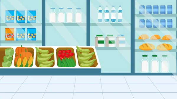 Półki Supermarketów Wektorem Żywności Warzyw Ilustracja — Wektor stockowy