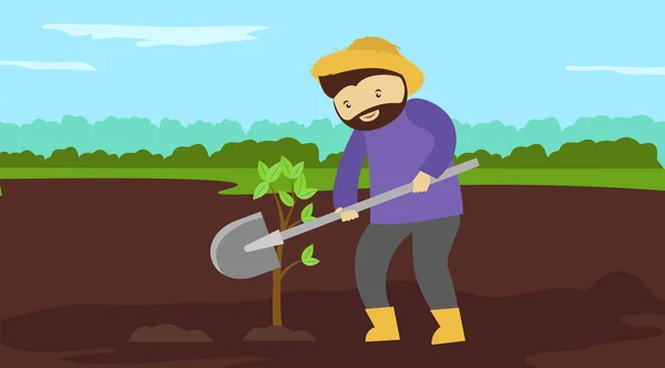 Vector Illustration Man Planting Tree — Stock Vector