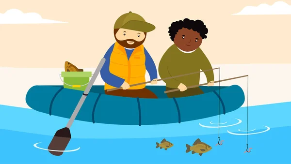 Teknedeki Balıkçıların Vektör Çizimi — Stok Vektör