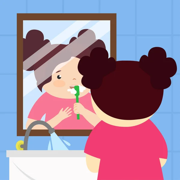 Vector Illustration Girl Brushing Teeth — Stock Vector