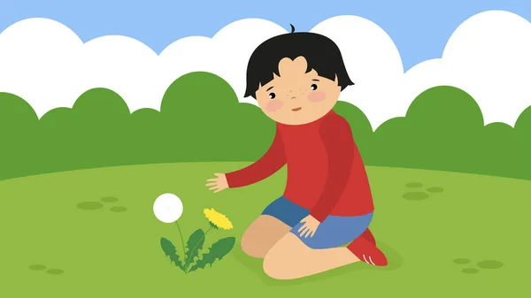 Vektor Illustration Eines Jungen Mit Blume Park — Stockvektor