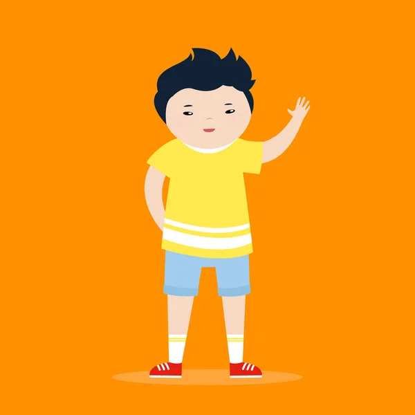 Vector Illustration Asian Boy Raising Hand — Stock Vector