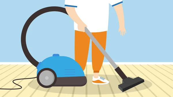 Pria Membersihkan Lantai Dengan Vacuum Cleaner Vektor Ilustrasi - Stok Vektor