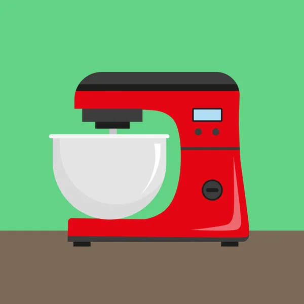 Vector Illustration Red Stand Mixer Green Background Flat Style — Stock Vector