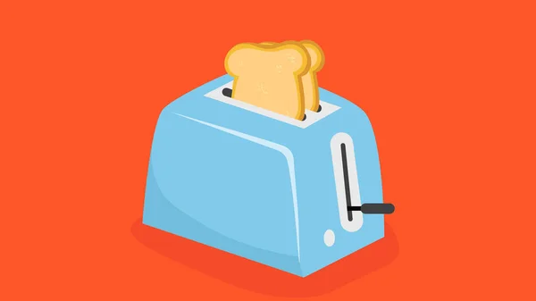 Broodrooster Met Verse Toastjes Vectorillustratie Een Rode Achtergrond — Stockvector
