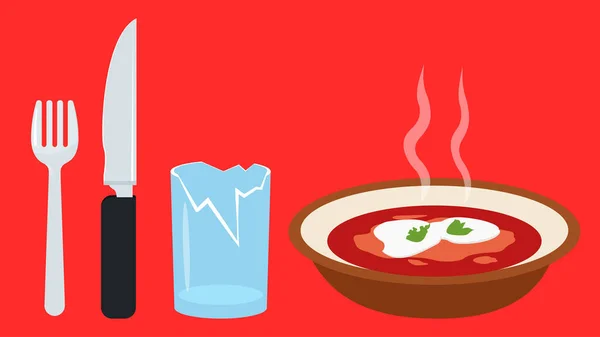 Пищевая Концепция Векторная Иллюстрация Суп Битое Стекло Посуда — стоковый вектор