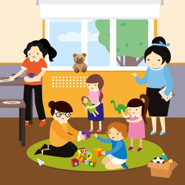 Anaokulunda oynayan bir çocuğun vektör çizimi