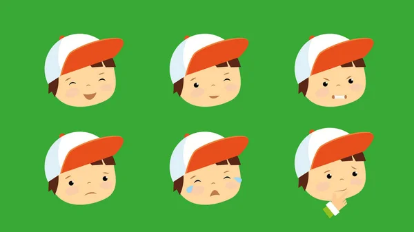 Set Facce Ragazzo Dei Cartoni Animati Ragazzo Cappello — Vettoriale Stock